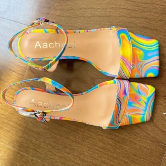 Aachcol Womens Square Toe Wedge Rainbow Swirl size 7 US - Picture 2 of 5